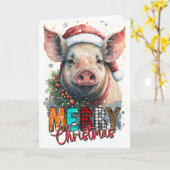 Joyeux Noël Joyeux Santa COCHON Carte (Fleur jaune)