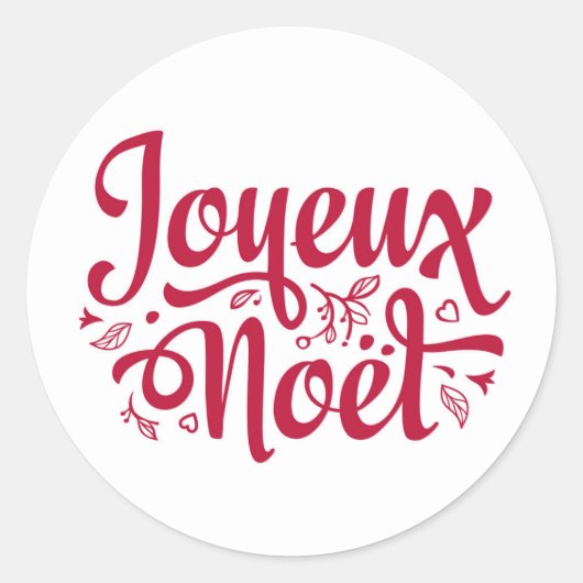 Joyeux Noel kalligrafie typografie rood wit fancy Ronde Sticker (Voorkant)