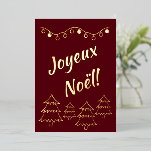 Joyeux Noel Kerstmis Rood Folie Feestdagenkaart (Staand Voorkant)