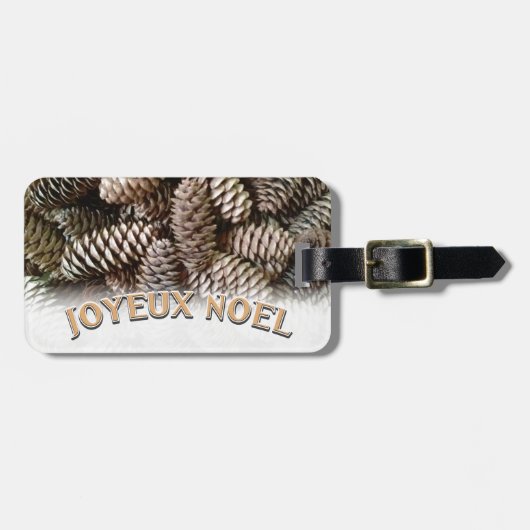 Joyeux Noel Kerstmis Vakantie Pine Cone Bagagelabel (Voorkant horizontaal)
