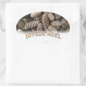 Joyeux Noel Kerstmis Vakantie Pine Cone Ovale Sticker (Tas)
