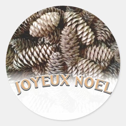 Joyeux Noel Kerstmis Vakantie Pine Cone Ronde Sticker (Voorkant)