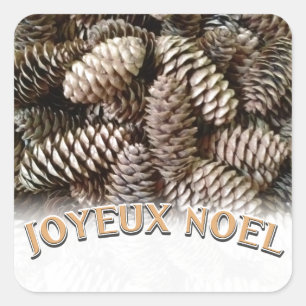 Joyeux Noel Kerstmis Vakantie Pine Cone Vierkante Sticker