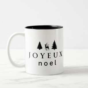 Joyeux Noel kerstontwerp met sneeuwvlokken Tweekleurige Koffiemok
