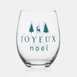 Joyeux Noel kerstontwerp met sneeuwvlokken Wijnglas Zonder Voet