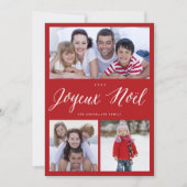 Joyeux Noel Kerstwit script 3 Foto Collage Feestdagenkaart (Voorkant)
