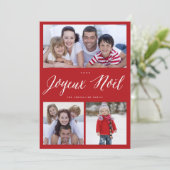 Joyeux Noel Kerstwit script 3 Foto Collage Feestdagenkaart (Staand voorkant)