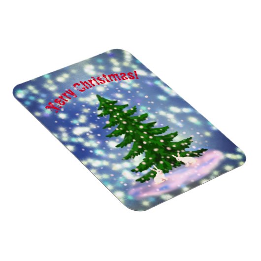 Joyeux Noël lapins blancs épicéa Magnet (Côté Droit)