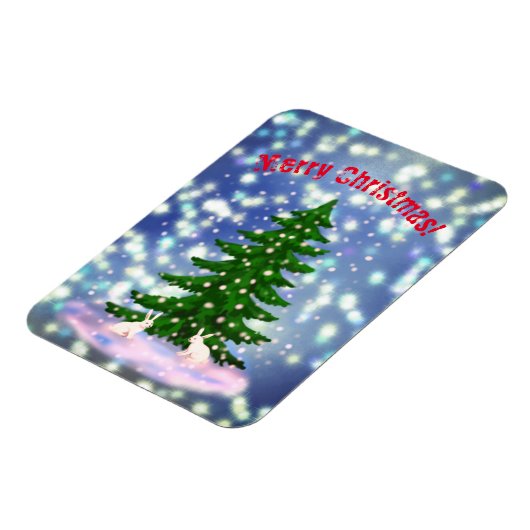 Joyeux Noël lapins blancs épicéa Magnet (Côté Gauche)