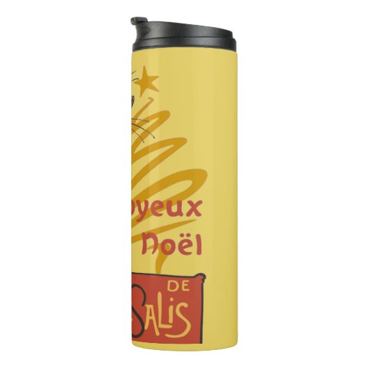 Joyeux Noel Le Chat Noir With Stylized Golden Tree Thermosbeker (Geroteerd rechts)