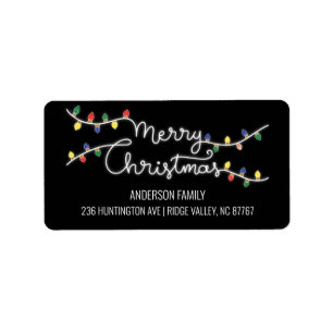 Joyeux Noël Lumières Joyeux Étiquette de adresse d