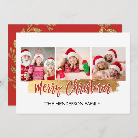 Joyeux Noël Main Lettré Script 3 Carte photo (Devant / Derrière)