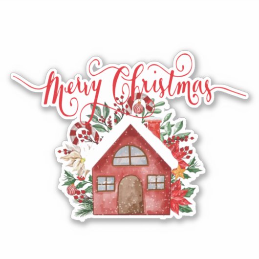 Joyeux Noël maison Autocollant (Devant)