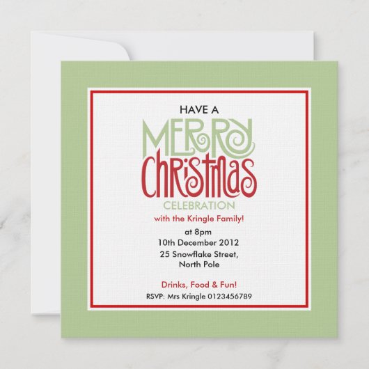 Joyeux Noël margarita Carré vert Invitation (Devant)