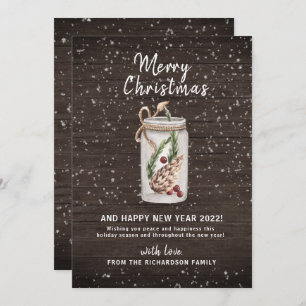 Joyeux Noël Mason Jar Jar Carte de vacances en boi
