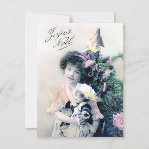 Joyeux Noël met meisje en pop Briefkaart
