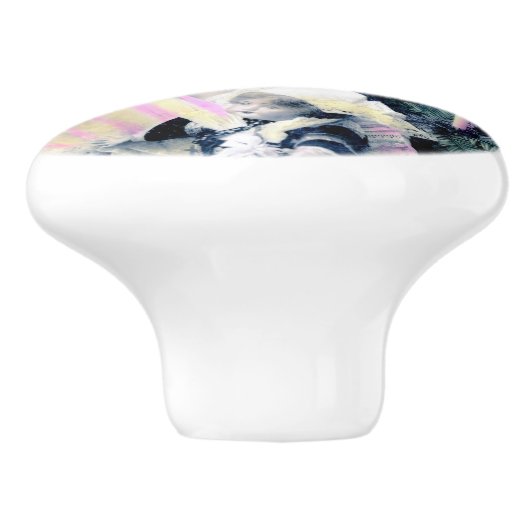  Joyeux Noël met meisje en pop Keramische Knop (Zijkant)