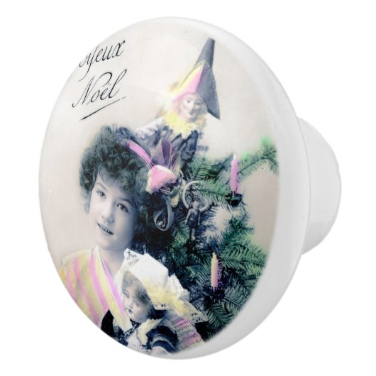  Joyeux Noël met meisje en pop Keramische Knop (Rechts)