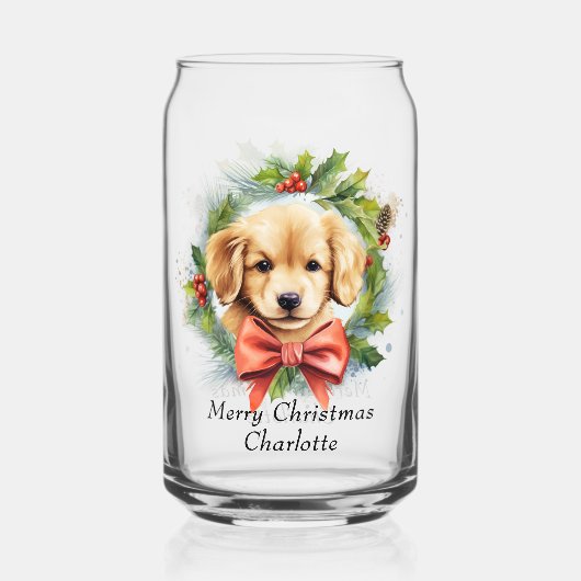 Joyeux Noël mignon Aquarelle Chien Chien Chien Nom (Verso)