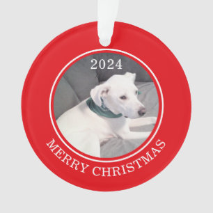 Joyeux Noël Mignon Chien Blanc Photo Rond Rouge