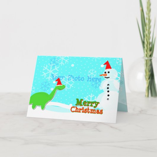 Joyeux Noël mignon Dinosaure Carte Snowman (Devant)