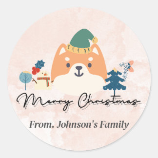 Joyeux Noël mignon Shiba chien autocollants cadeau