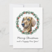 Joyeux Noël mignonne Dachshund Carte de couronne d (Devant)