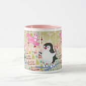 Joyeux Noël mignonne pingouin rose Mug (Centre)