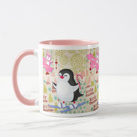 Joyeux Noël mignonne pingouin rose Mug (Gauche)