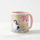Joyeux Noël mignonne pingouin rose Mug (Devant droit)