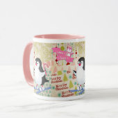 Joyeux Noël mignonne pingouin rose Mug (Devant gauche)