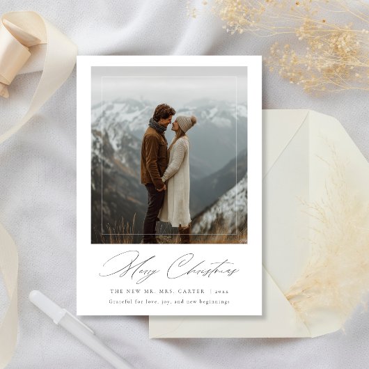 Joyeux Noël moderne Carte photo marié