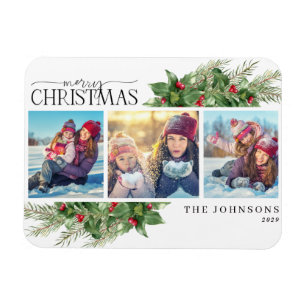 Joyeux Noël moderne Holly Berry Magnet photo