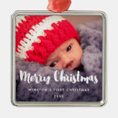 Joyeux Noël moderne Photo bébé Métal Ornement (Devant)