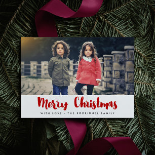 Joyeux Noël moderne rouge & blanc carte photo