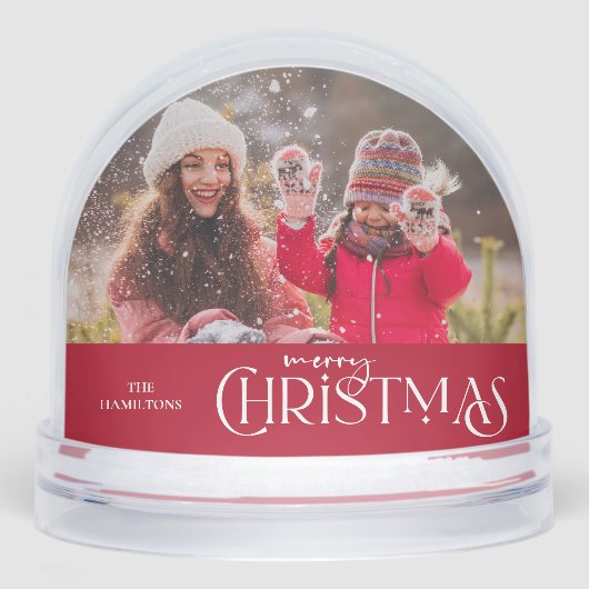 Joyeux Noël moderne Script Photo Globe de neige (Avant)