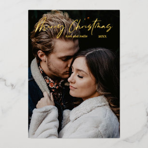 Joyeux Noël moderne scripté Foil Carte de vacances