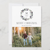 Joyeux Noël Monogramme Wreath Carte de vacances (Devant)