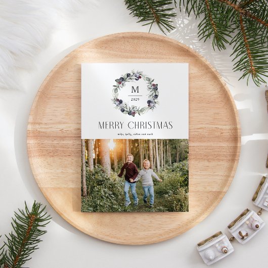 Joyeux Noël Monogramme Wreath Carte de vacances
