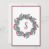 Joyeux Noël Monogramme Wreath Carte de vacances (Devant)