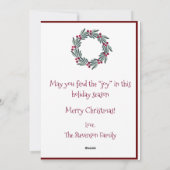 Joyeux Noël Monogramme Wreath Carte de vacances (Dos)