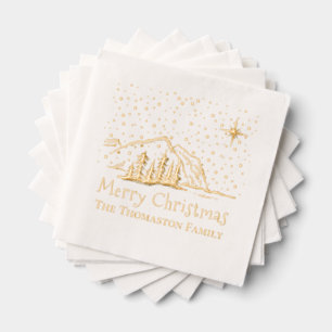 Joyeux Noël Montagnes Arbres Nom de Famille