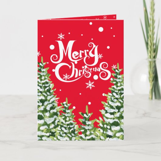 Joyeux Noël Neige Arbres pliés Invitation (Devant)