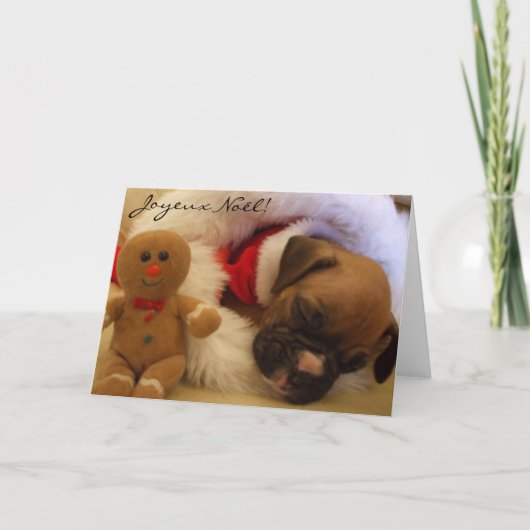 Joyeux Noël Noël Boxer Puppy carte de voeux (Devant)