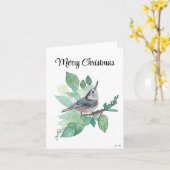 Joyeux Noël Nuthatch Bird Carte de vacances (Fleur jaune)