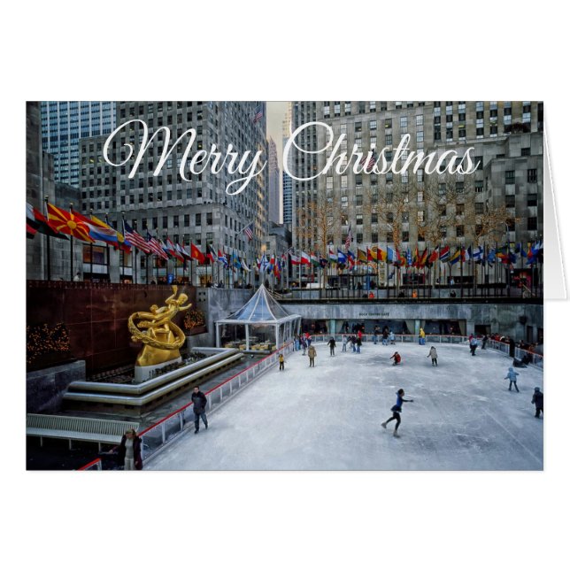 Joyeux Noël NYC Rockefeller Skatcard Carte (Devant horizontal)