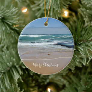 Joyeux Noël Ocean Waves Arrondi Ornement en céra