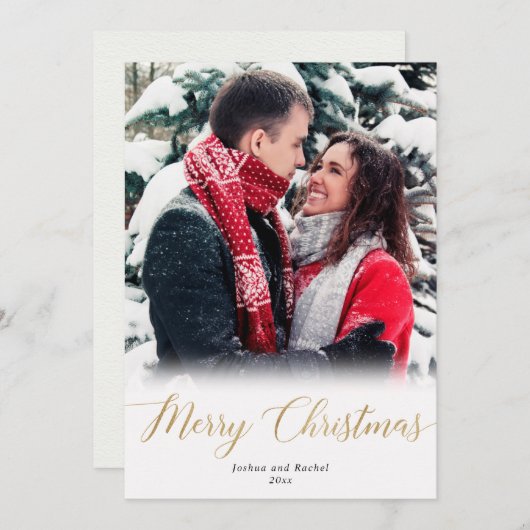 Joyeux Noël or blanc simple carte photo (Devant / Derrière)