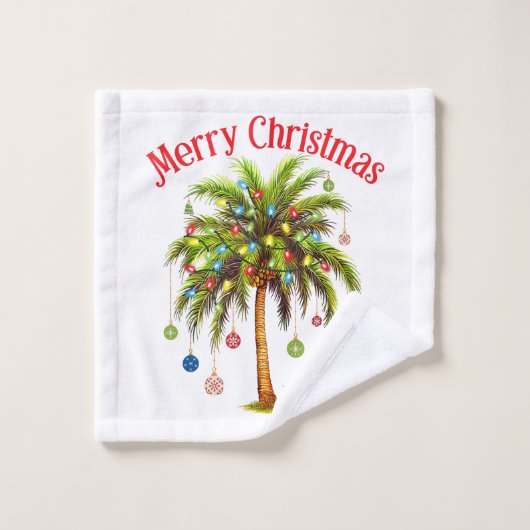 Joyeux Noël Palm Tree Light Hawaiian Tropical (Gant de toilette)