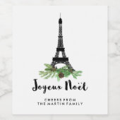 Joyeux Noel | Parijs Kerst met Eiffeltoren Wijn Etiket (Enkel label)